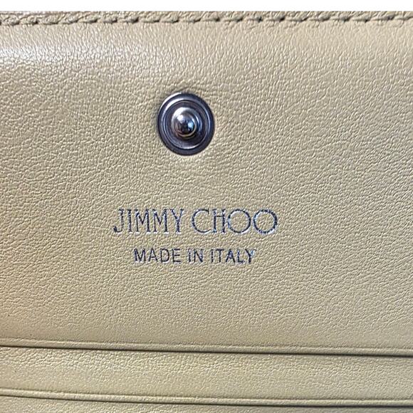 Jimmy Choo London Hanne Leather Cream Green Bifold Card Coin Wallet Silver Stars - Picture 9 of 15